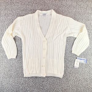 Vintage Sweetree Cardigan Sweater Womens L White Ribbed USA Acrylic NWT